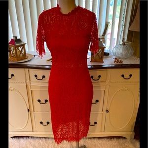 Lulus Red Lace high neck Midi Dress Small